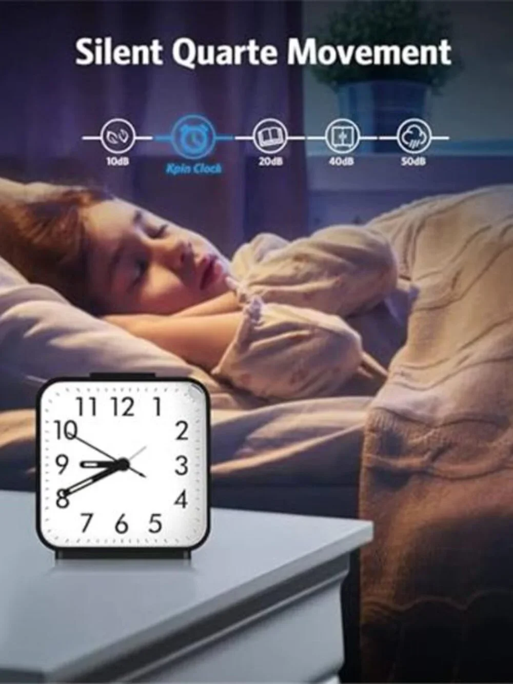 Silent Analog Alarm Clock Battery Powered Snooze Light Compact Bedside Clock